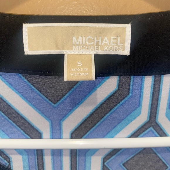 MICHAEL KORS Amalfi Blue Black Geometric Silk Blouse Long Sleeve Top Shirt - Picture 3 of 10